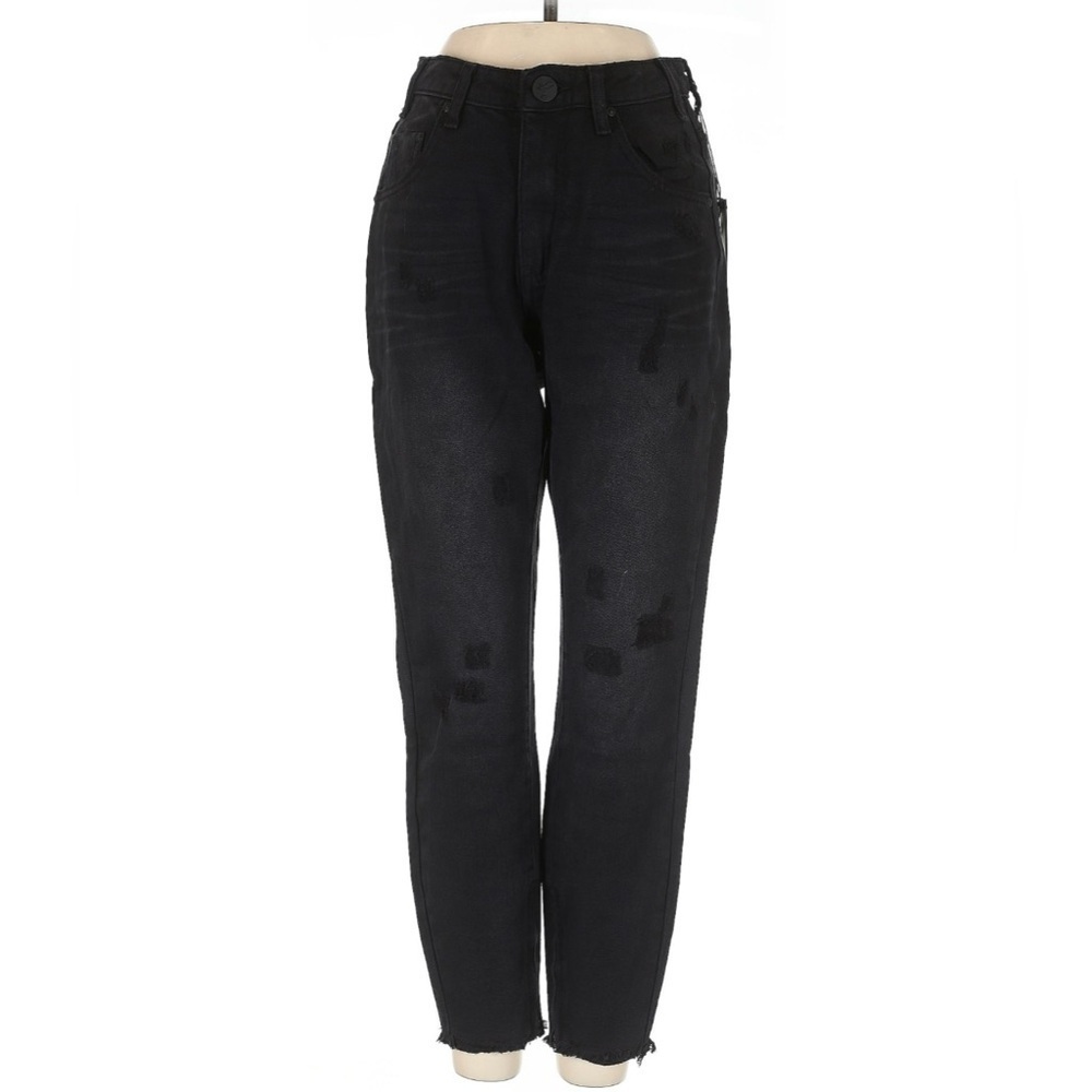One Teaspoon Freebirds High Rise Skinny Jeans Black Distressed Raw Hem 24 NWT - Picture 2 of 6